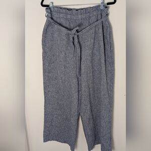 Express Women Super High Rise Linen Cotton Blend Pants Blue Long Wide Leg Size L